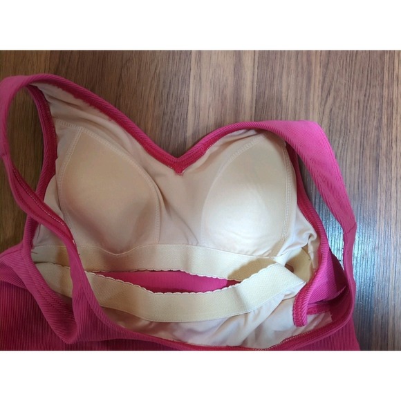 Vtg Canada Pink LL Bean Size 4 Regular Swim Tankini Suit Top Ribbed Shelf Bra - Picture 3 of 8